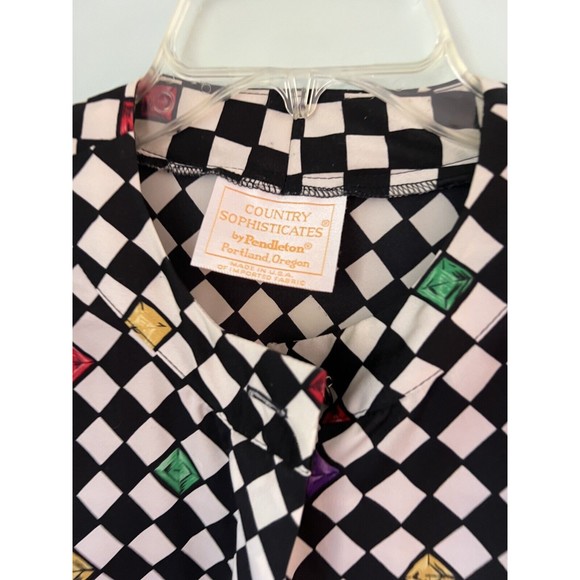 Vintage Pendleton buttoned down blouse black and white checkered 12 - Picture 3 of 5